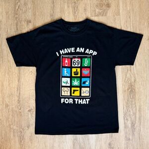 Spencer’s Graphic T-Shirt Black L Funny Icons Humor App Parody Tee USA Cotton